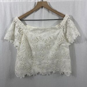 White House Black Market White Lace Off Shoulder Boho Cottagecore Top Womens 8